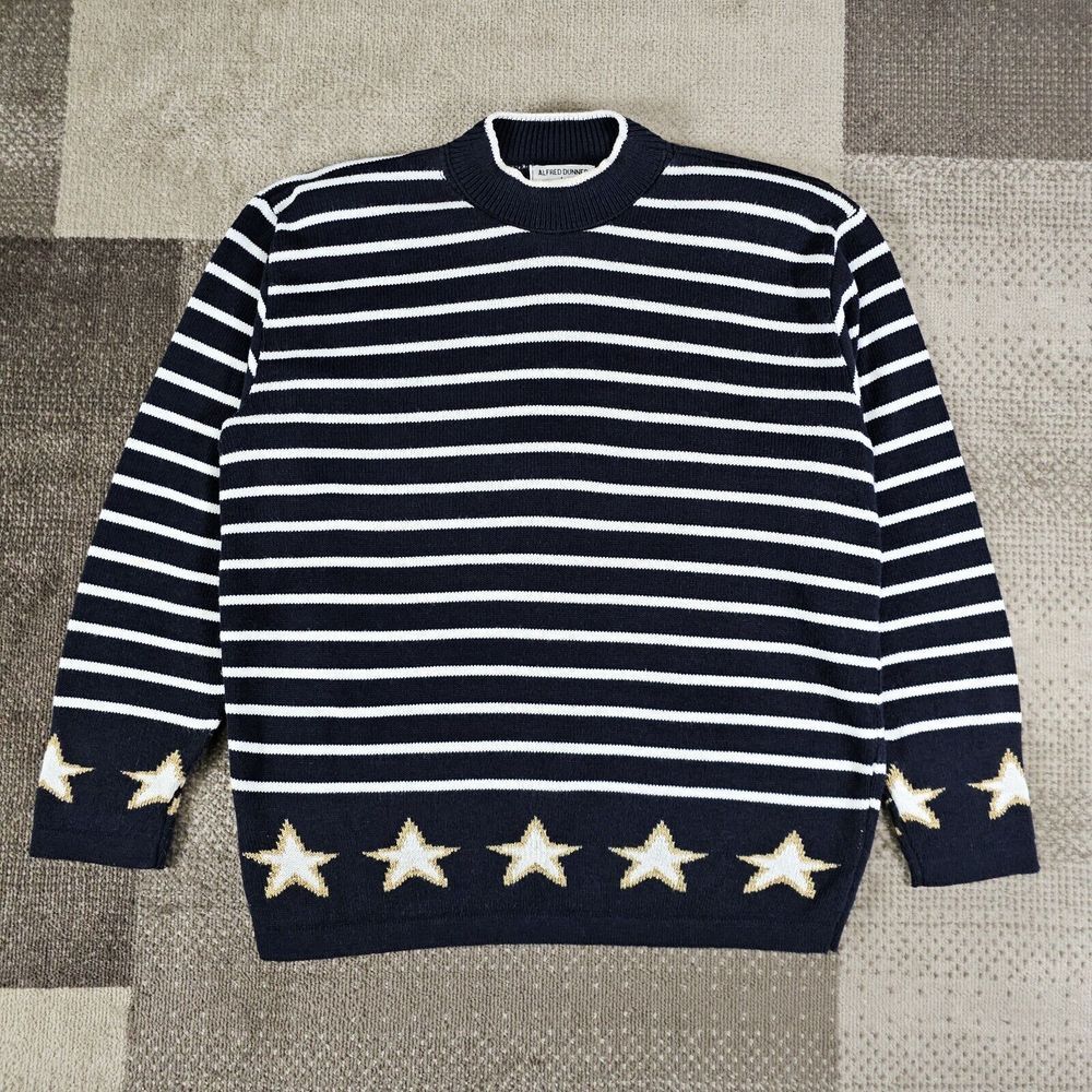 Vintage Alfred Dunner Navy Blue Knit Sweater Stars & Stripes Womens‎ Size L